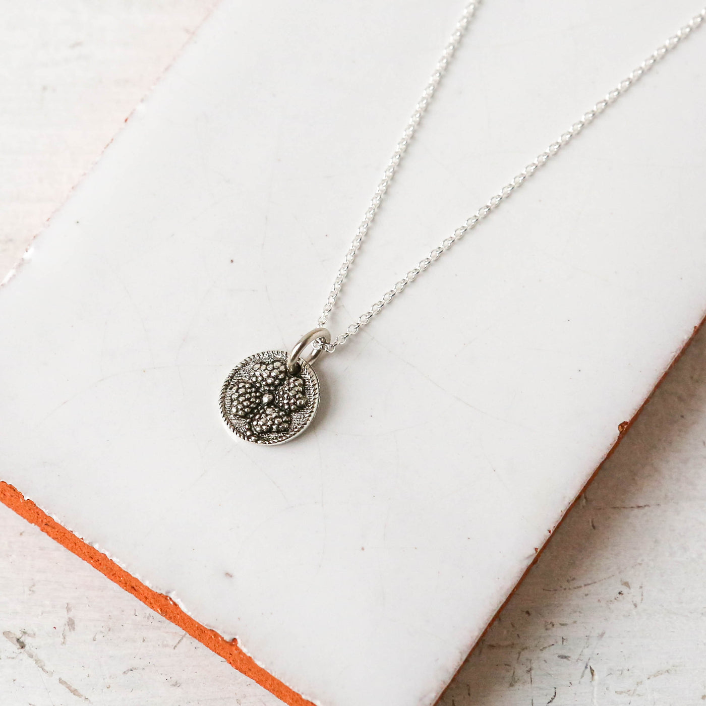 Silver Button Charm Necklace - Clover