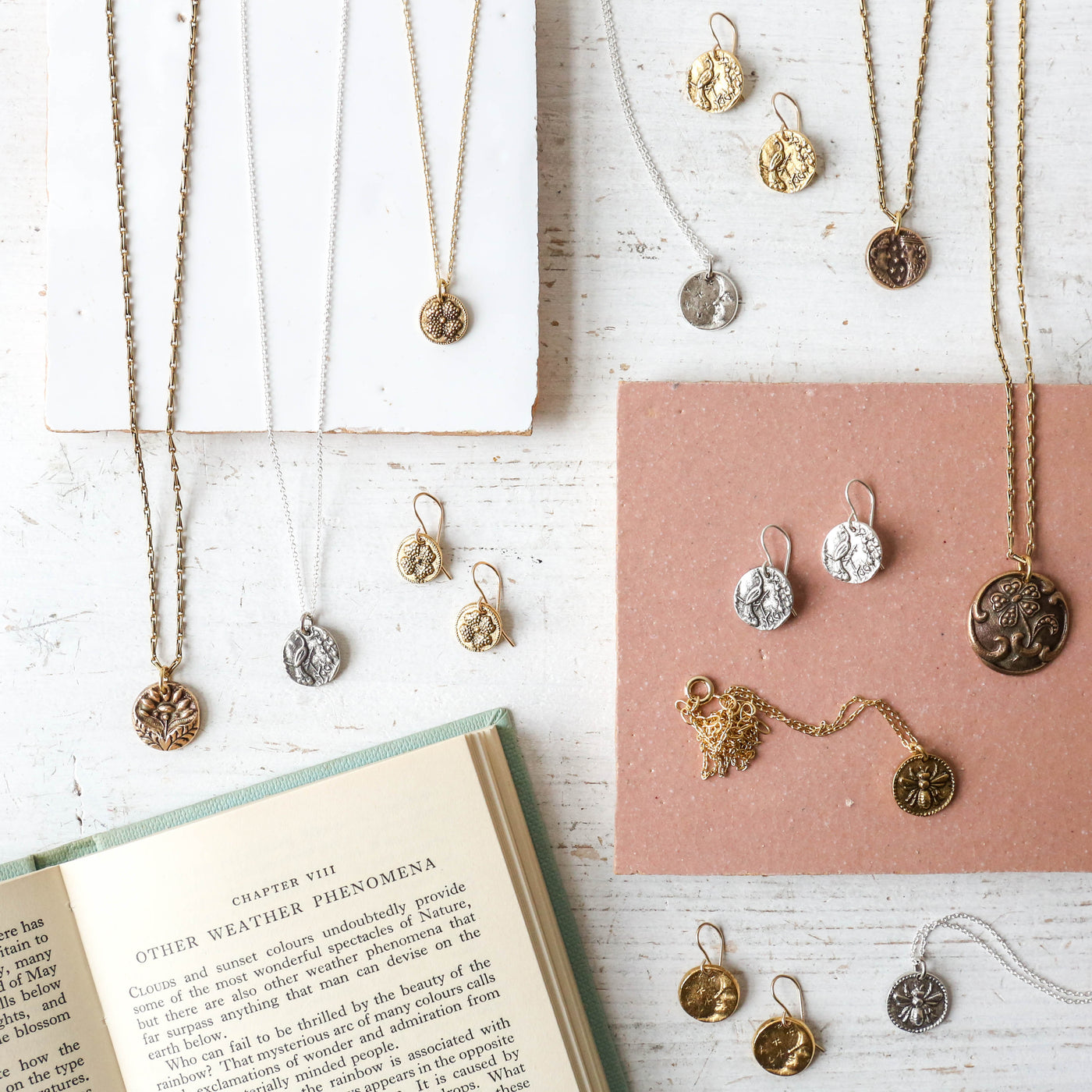 Gold Button Charm Necklace - Clover