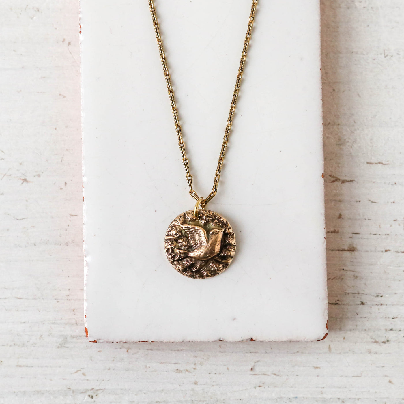 Bronze Heirloom Button Charm Necklace - Bird in Flight