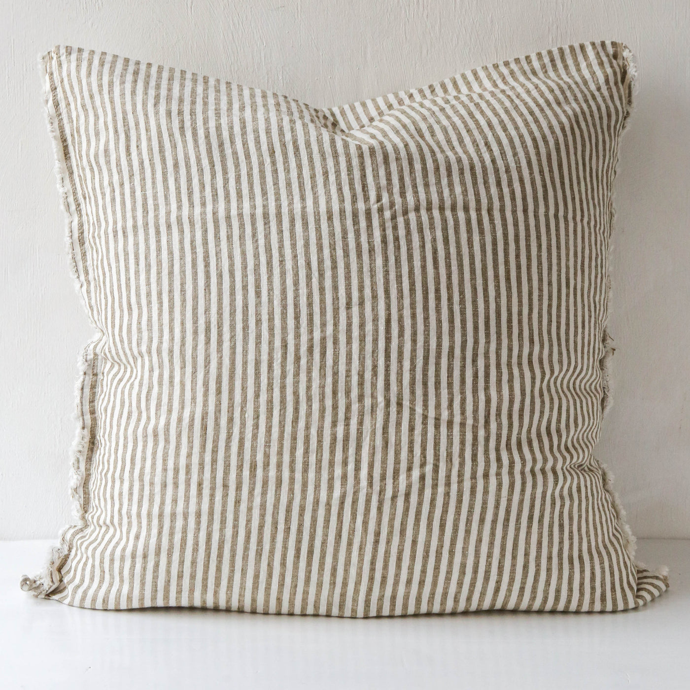 Fringed Cushion Cover - Olive Stripe