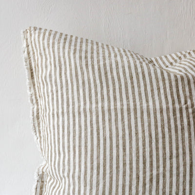 Fringed Cushion Cover - Olive Stripe