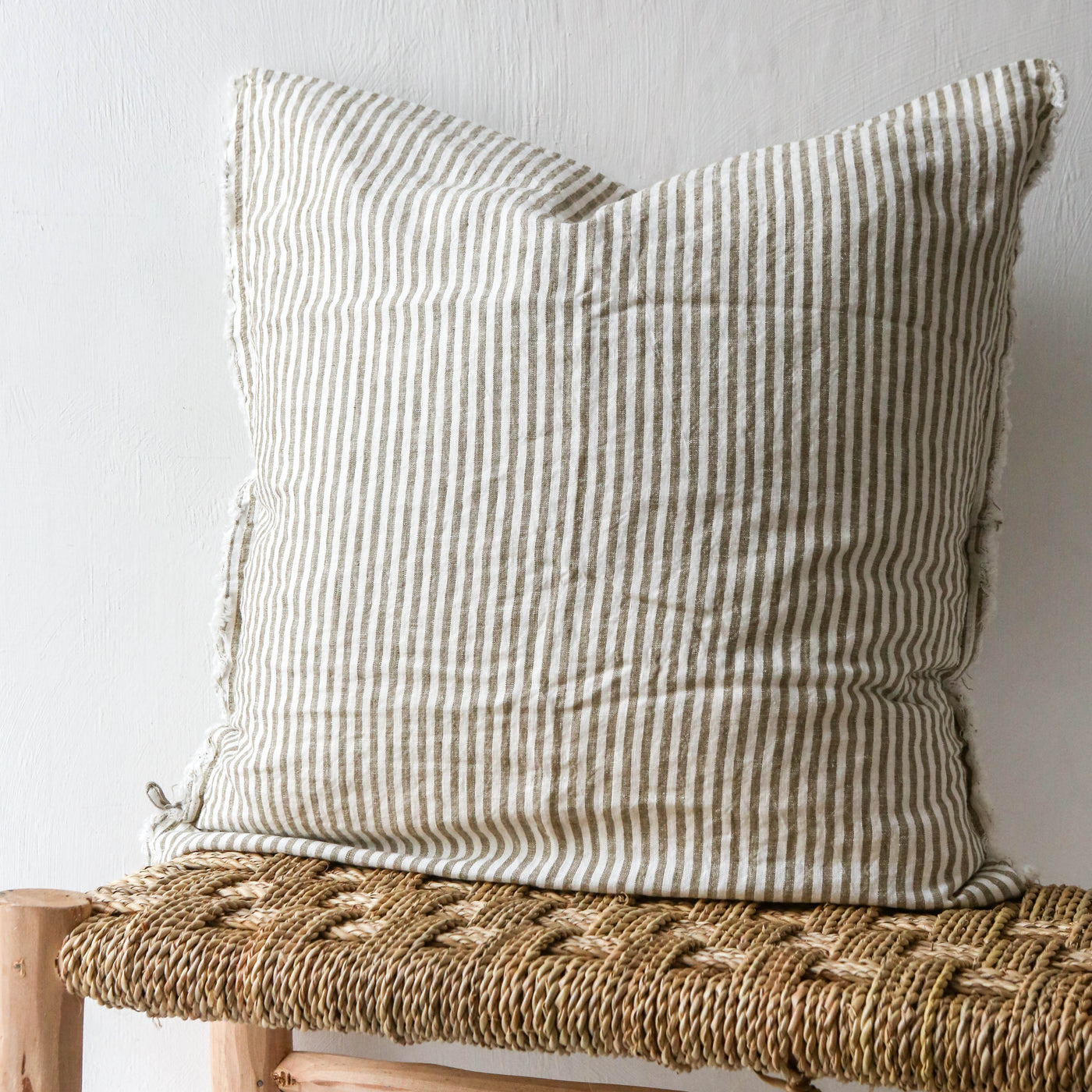 Fringed Cushion Cover - Olive Stripe