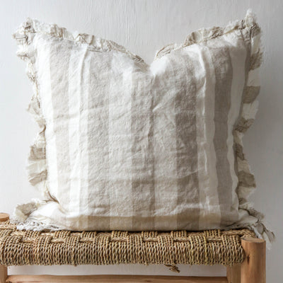 Ruffle Cushion Cover - Natural Wide Stripe