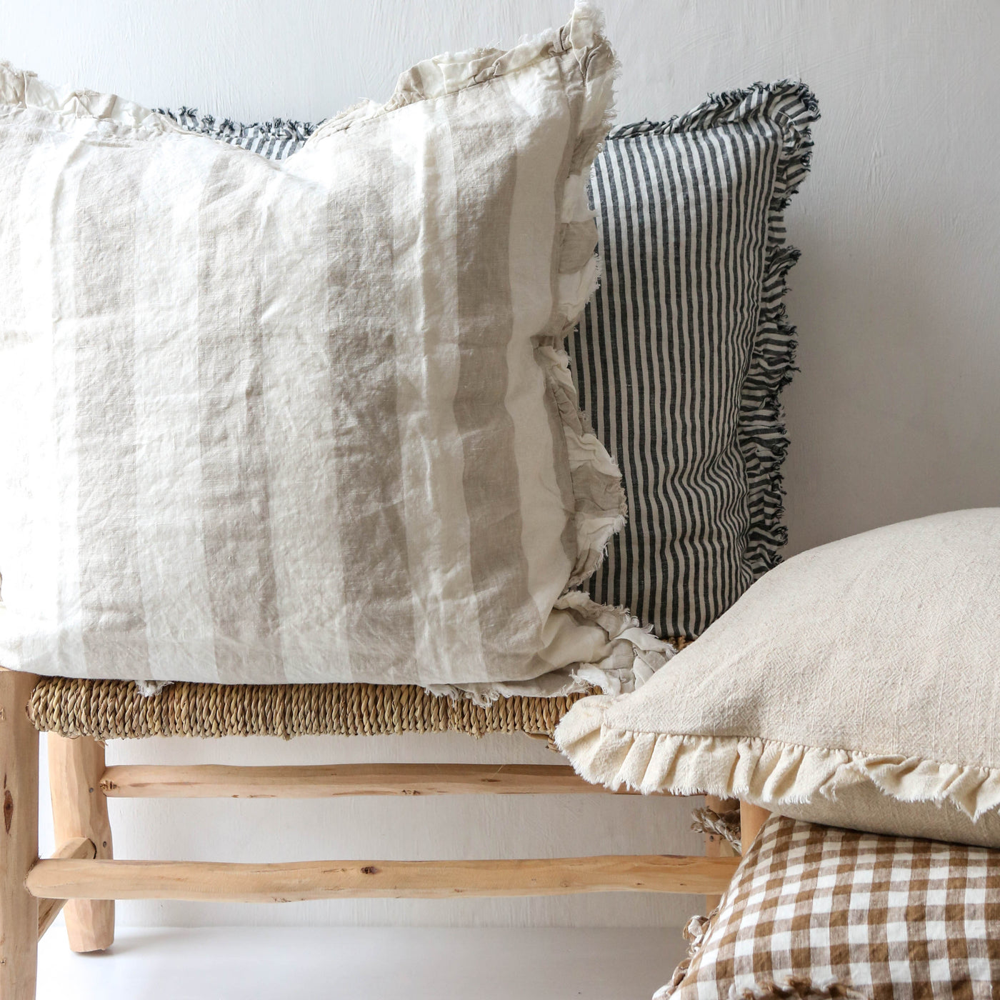 Fringed Cushion Cover - Olive Stripe