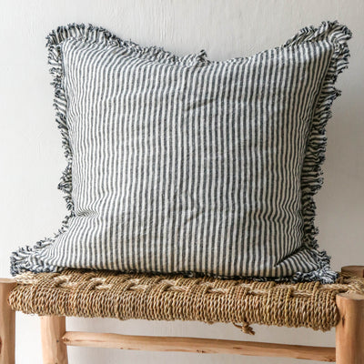 Ruffle Cushion Cover - Charcoal Stripe