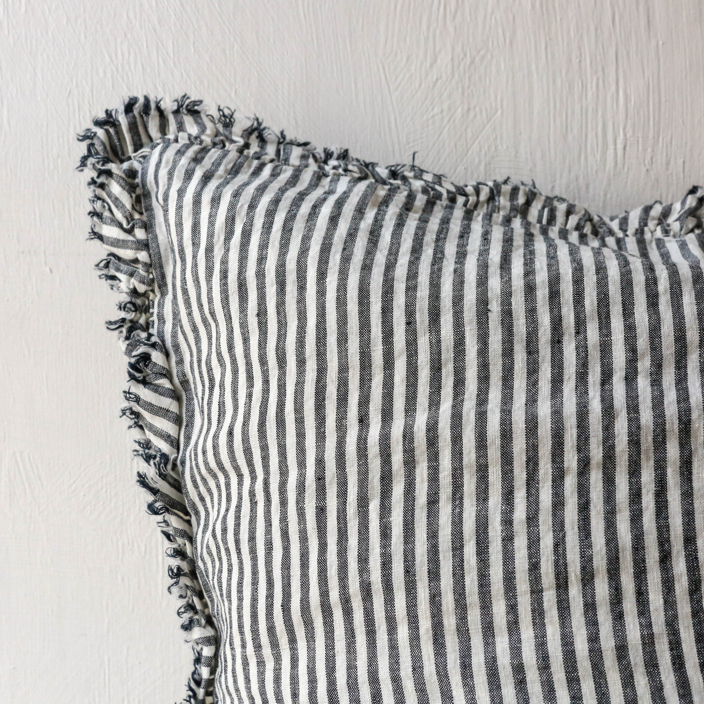 Ruffle Cushion Cover - Charcoal Stripe