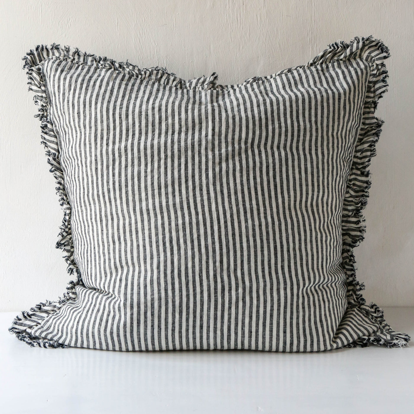 Ruffle Cushion Cover - Charcoal Stripe