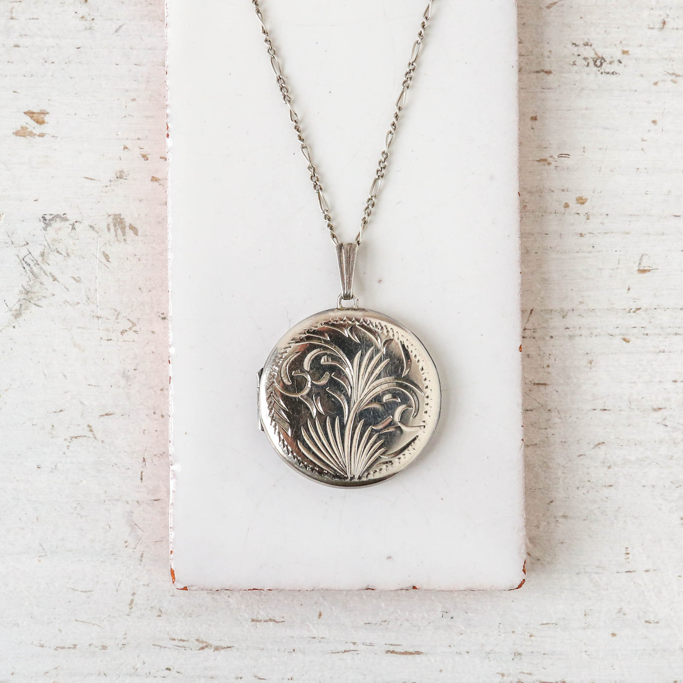 Large Vintage Silver Locket - Round Swirl