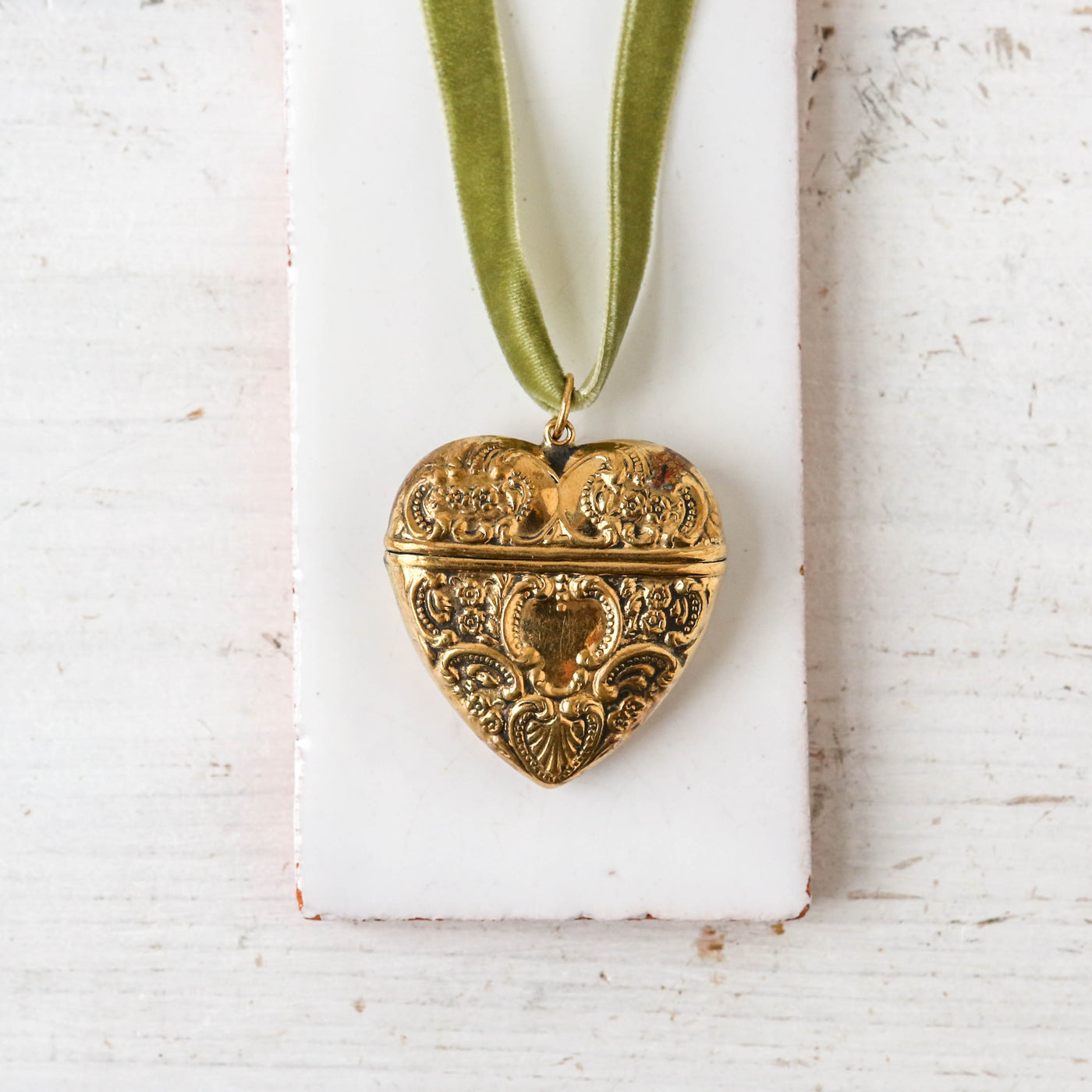 Vintage Heart Vesta Case Trinket Necklace - Brass