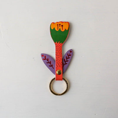 Tulip Flower Shaped Leather Keyring