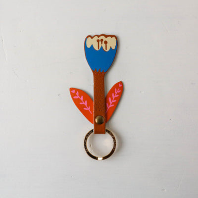 Tulip Flower Shaped Leather Keyring