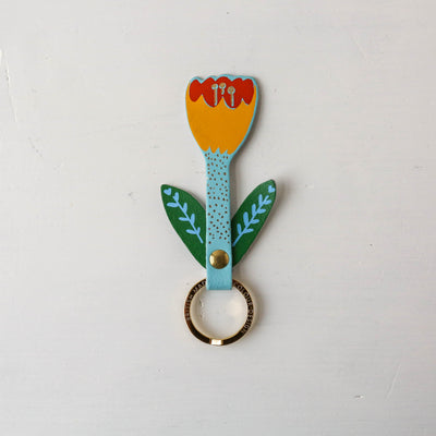 Tulip Flower Shaped Leather Keyring