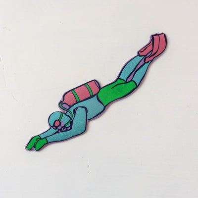 Scuba Diver Leather Bookmark