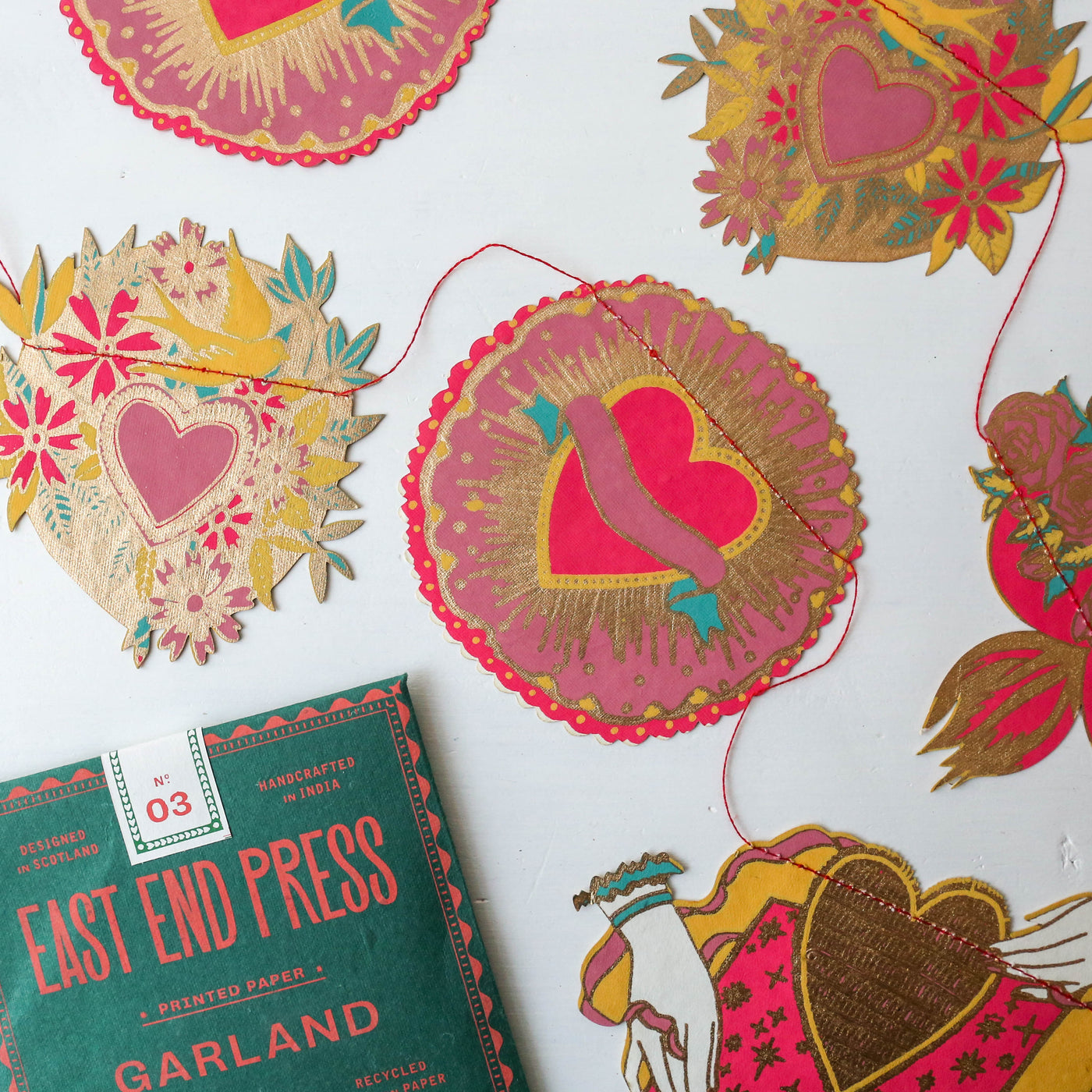 NEW Hearts Sewn Paper Garland