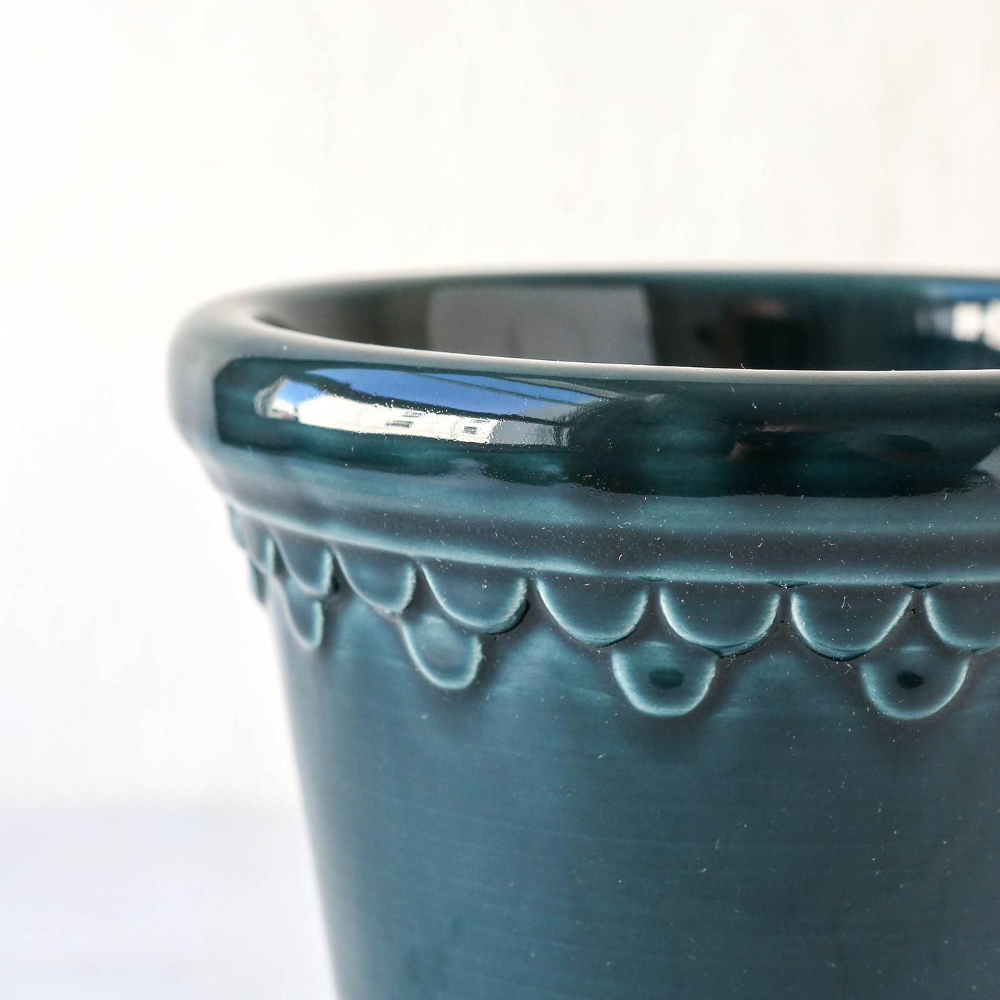 14cm Glazed Københavner Plant Pot & Saucer - Petrol Blue