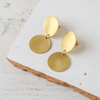 Brass Double Dot Earrings