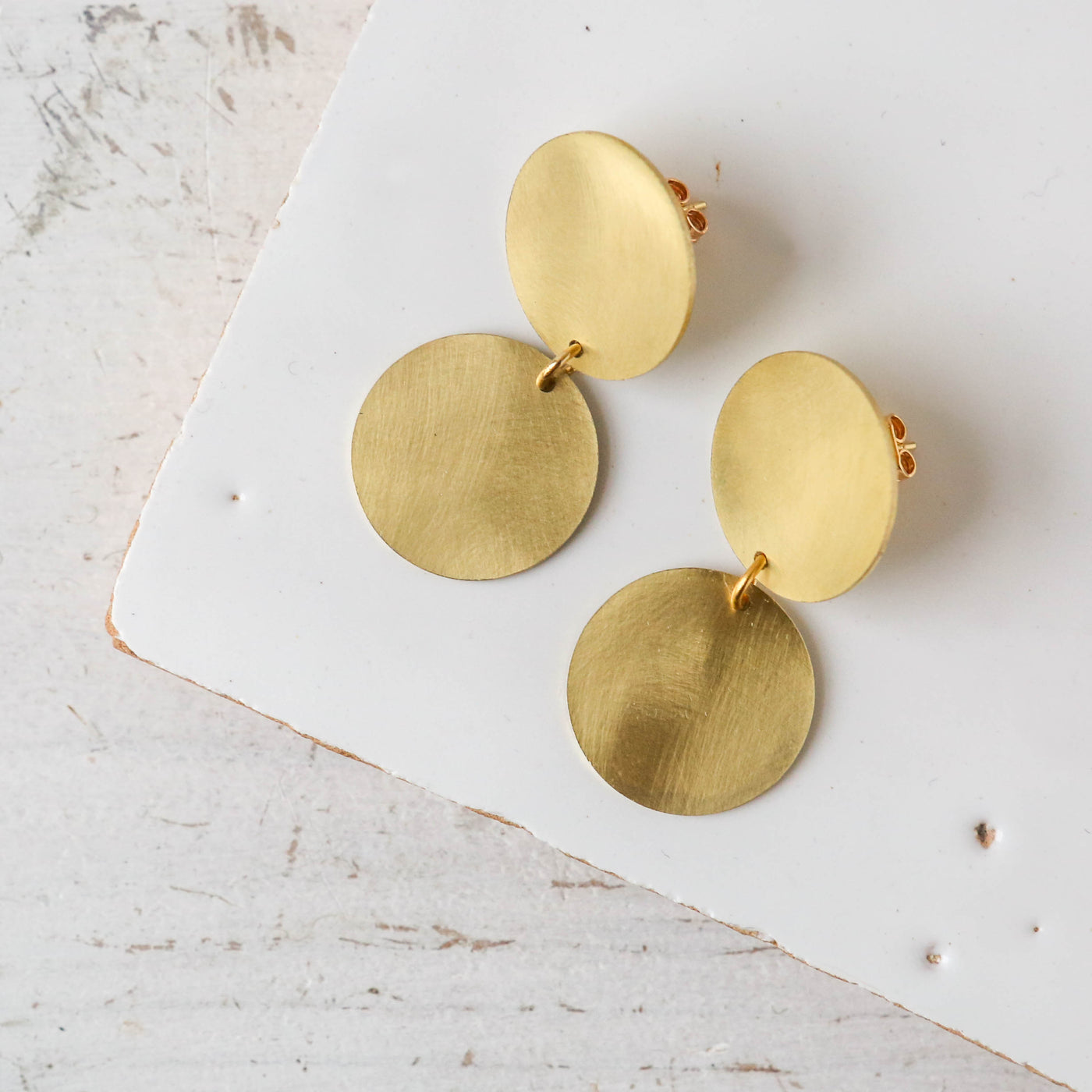 Brass Double Dot Earrings