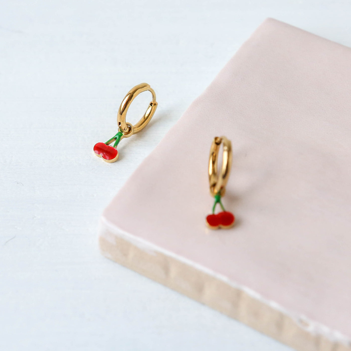 Enamel Charm Hoop Earrings - Cherry