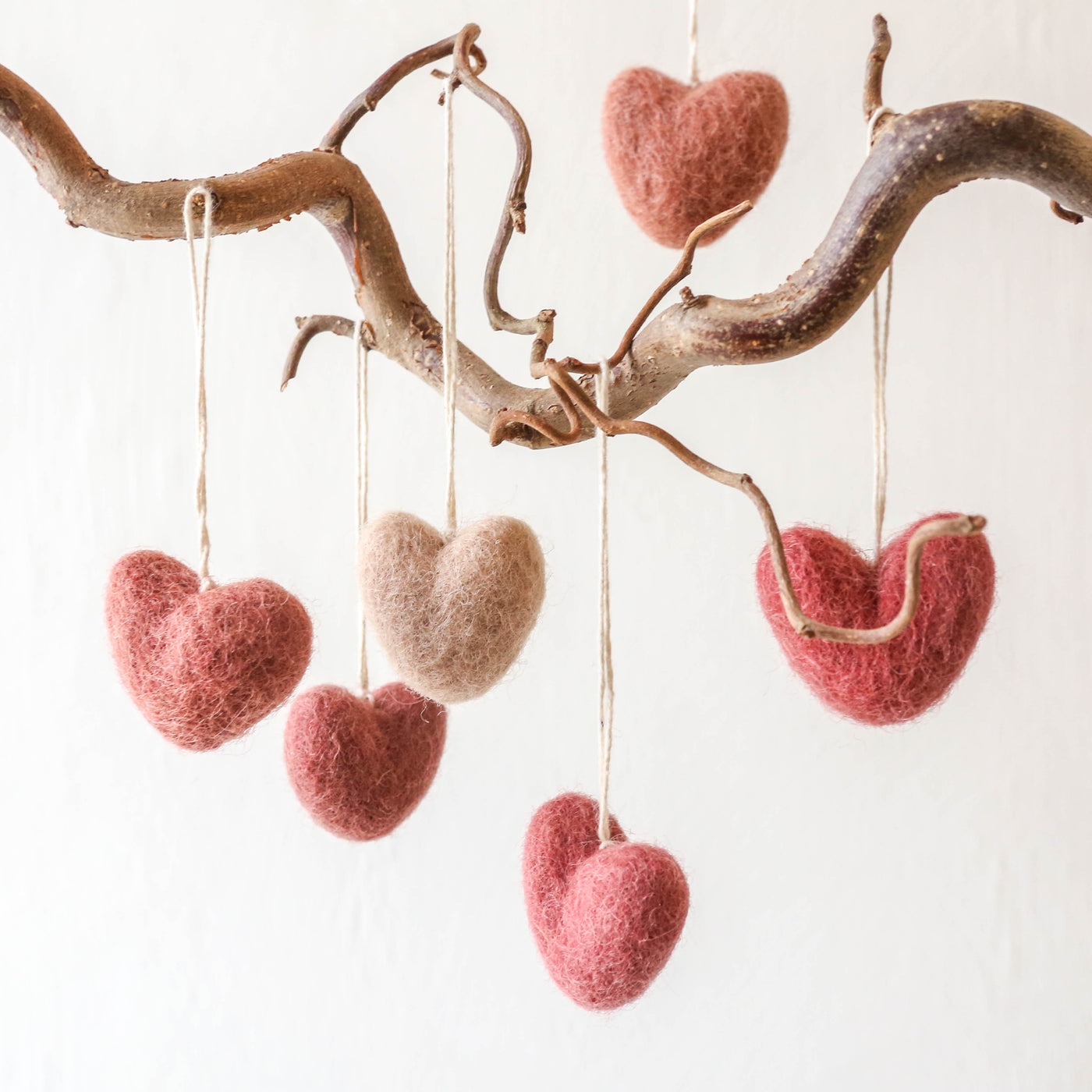 Mini Felt Hanging Heart Decorations - set of 6