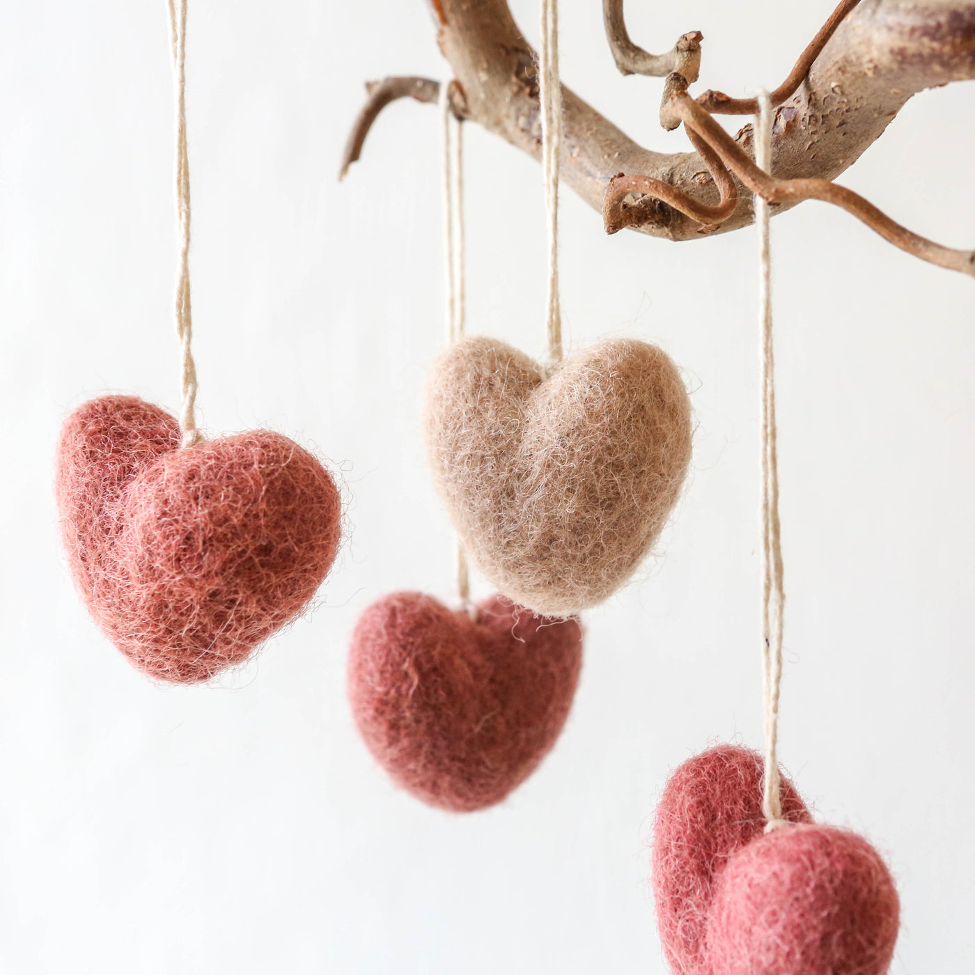 Mini Felt Hanging Heart Decorations - set of 6