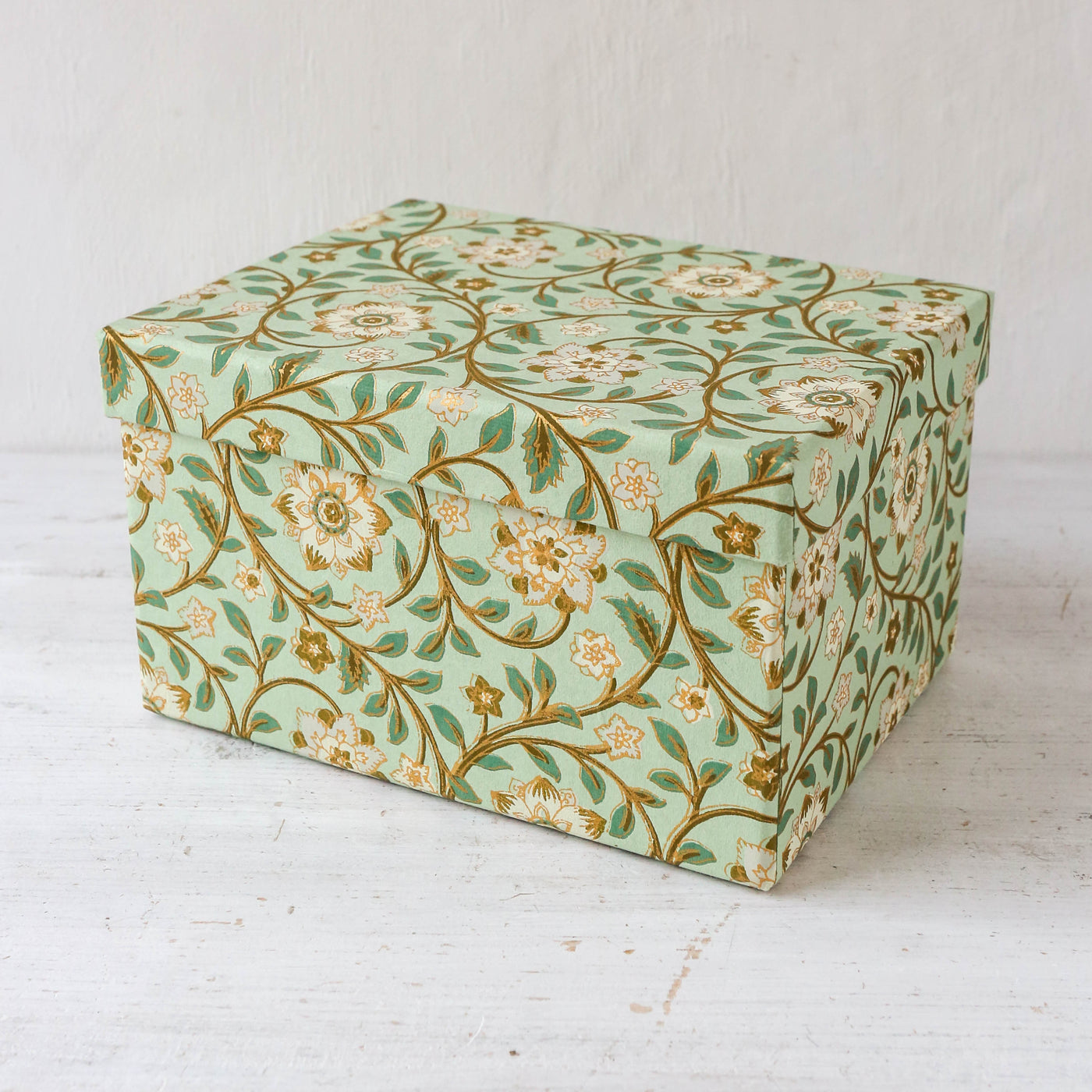 Oblong Covered Storage Box in Sita Pistachio - Medium