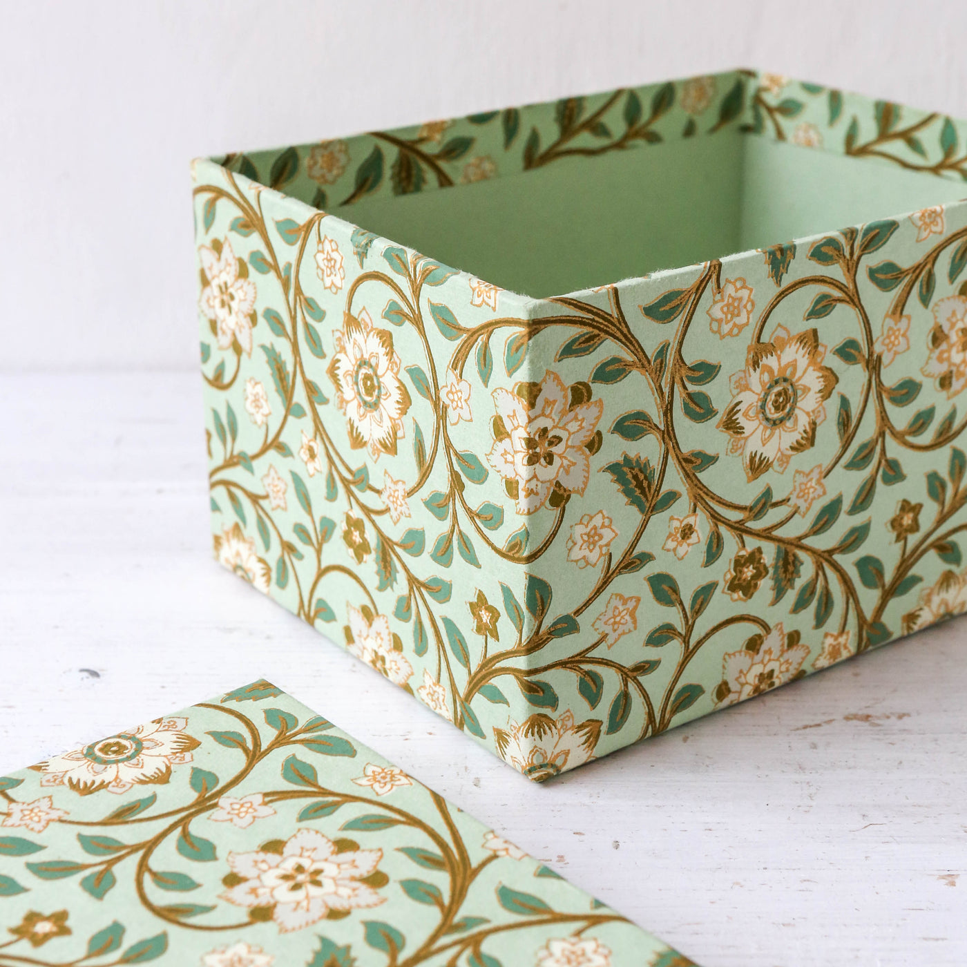 Oblong Covered Storage Box in Sita Pistachio - Medium