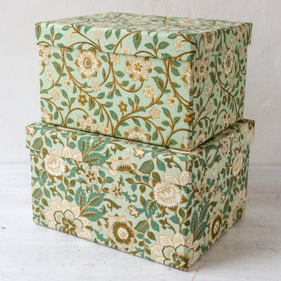 Oblong Covered Storage Box in Sita Pistachio - Medium