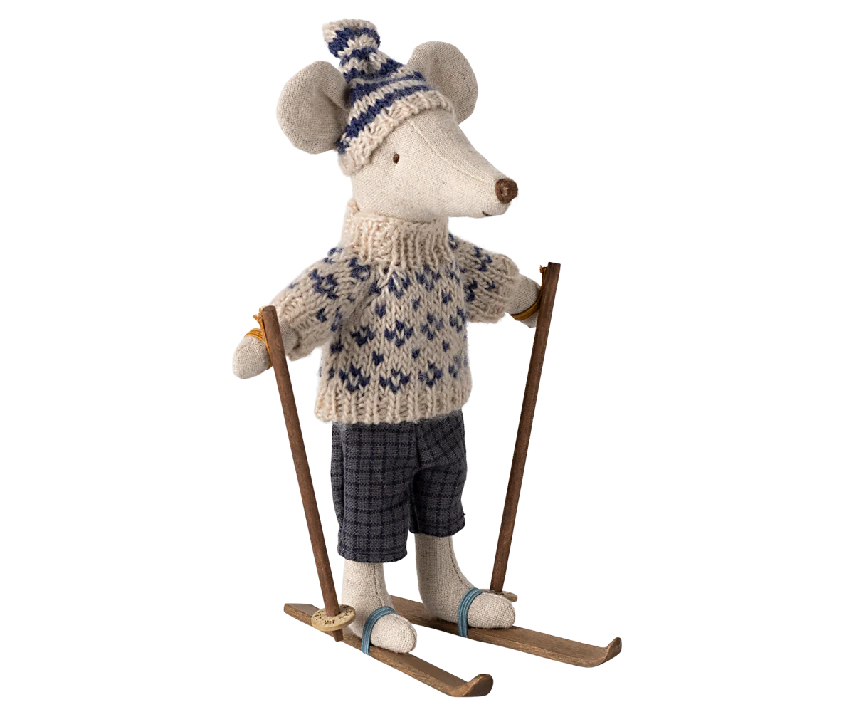 NEW Winter Mice With Ski Set & Hat - Father Mouse Blue