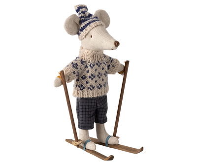 NEW Winter Mice With Ski Set & Hat - Father Mouse Blue