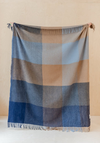 Recycled Wool Blanket - Blue Herringbone Block Check