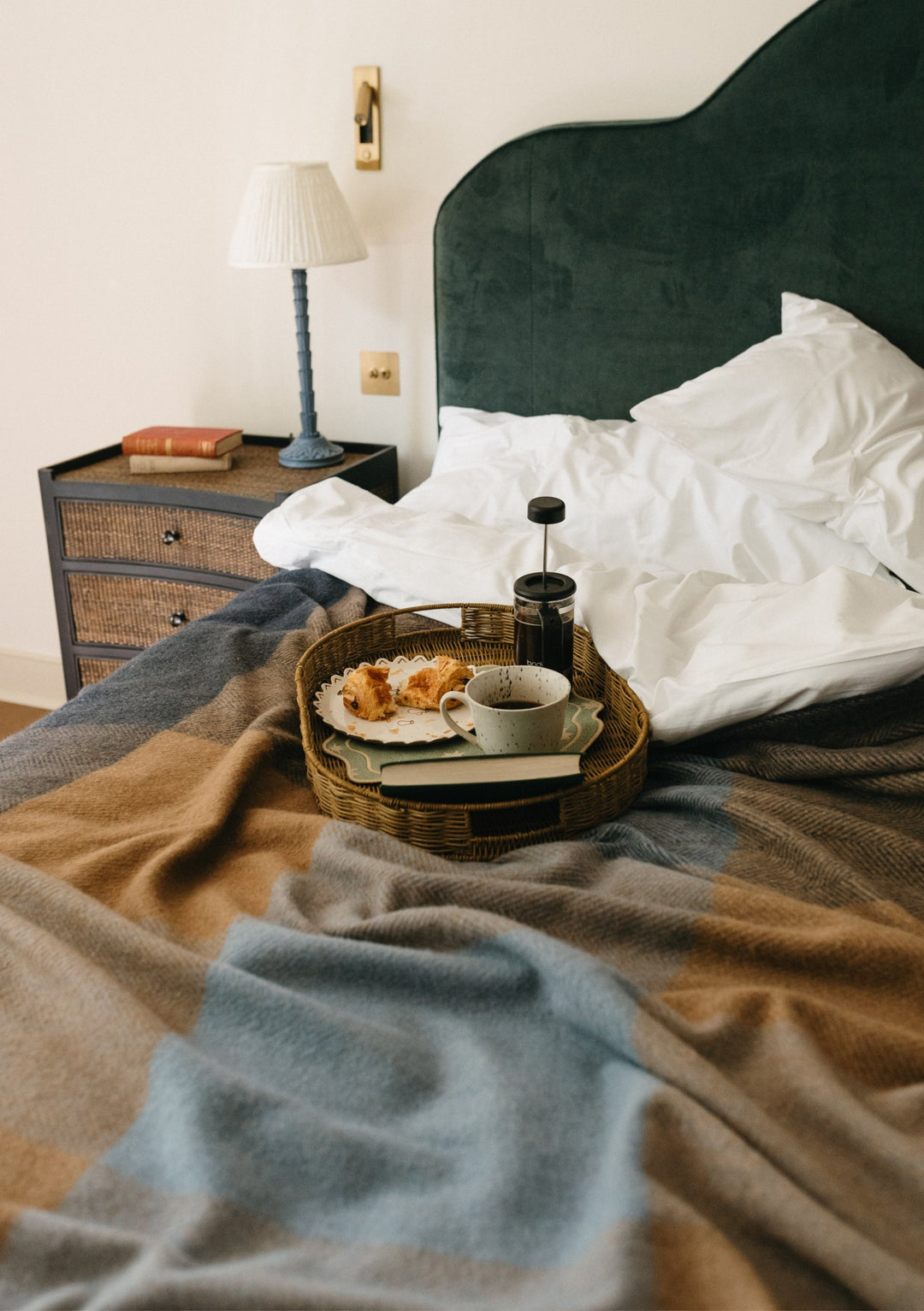 Recycled Wool Blanket - Blue Herringbone Block Check