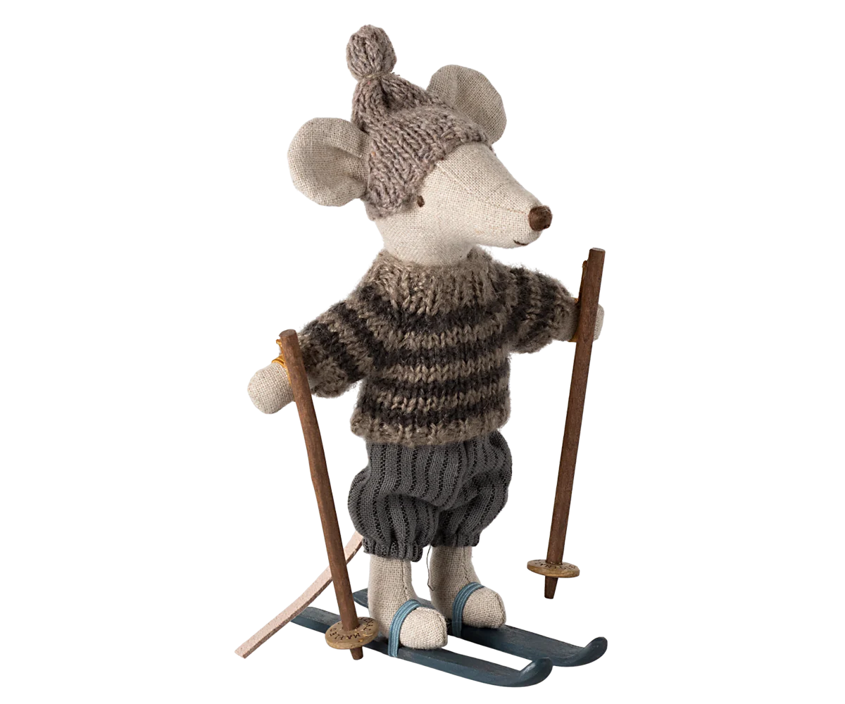 NEW Winter Mice With Ski Set & Hat - Big Brother Grey