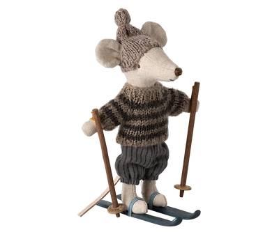 NEW Winter Mice With Ski Set & Hat - Big Brother Grey