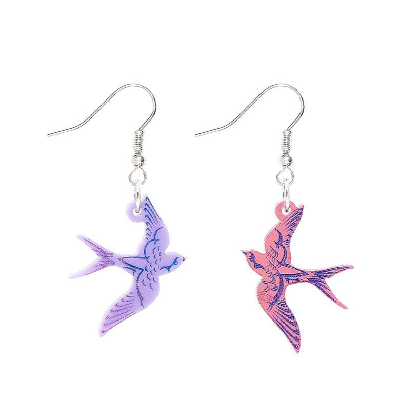 Swoop of Swallows Earrings - Purple