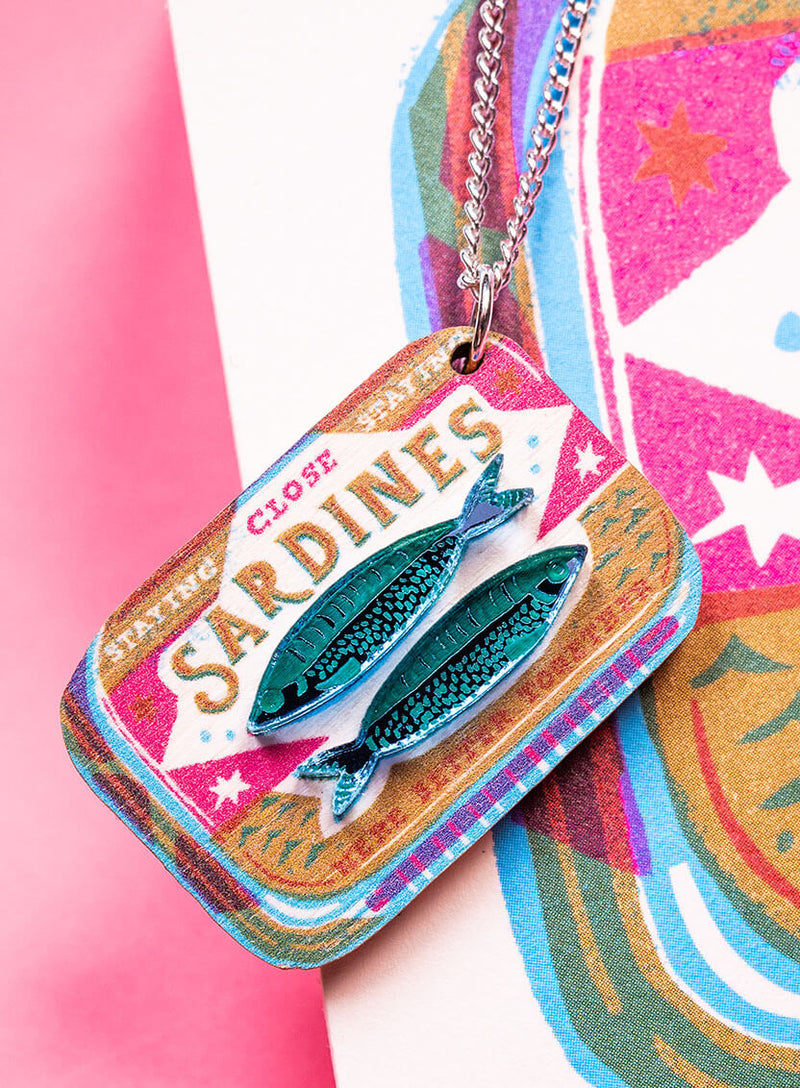 Sardine Tin Pendant Necklace