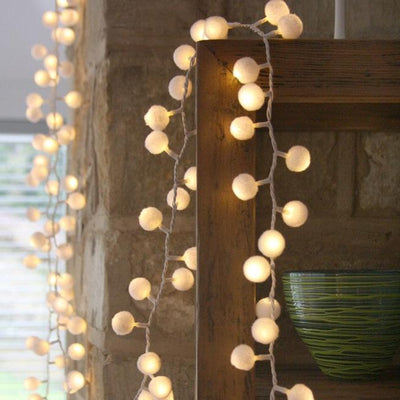 Mains Powered White Pom Pom Lights - 150 lights 6m