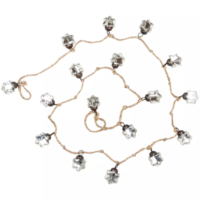 Silver Star Bauble on Jute Rope - 1.5m Garland