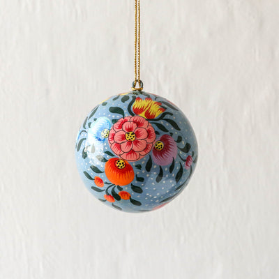 7.5cm Kashmiri Bauble - Blue Indian Floral