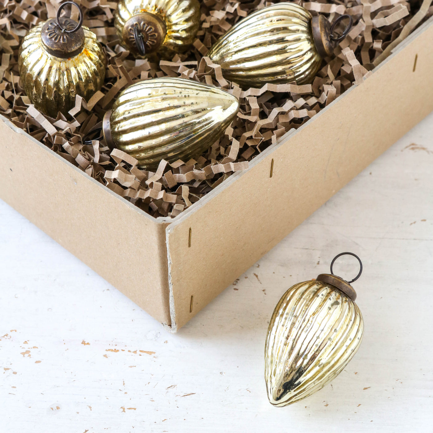 6.5cm Ribbed Gourd Glass Bauble - Gold