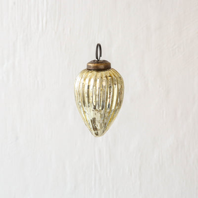 6.5cm Ribbed Gourd Glass Bauble - Gold