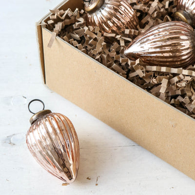 6.5cm Ribbed Gourd Glass Bauble - Blush