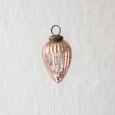 6.5cm Ribbed Gourd Glass Bauble - Blush