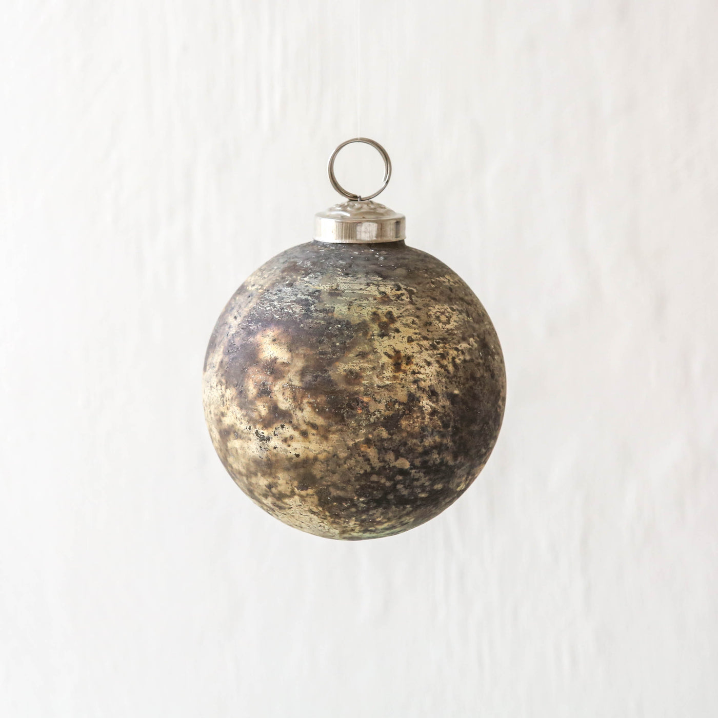 8cm Mottled Glass Bauble - Grey & Green