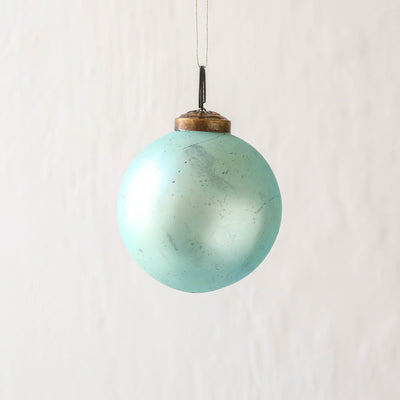 7.5cm Distressed Glass Bauble - Aqua