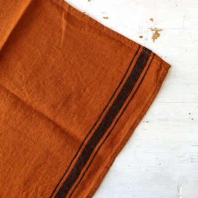 Washed Linen Stripe Tea Towel - Brick