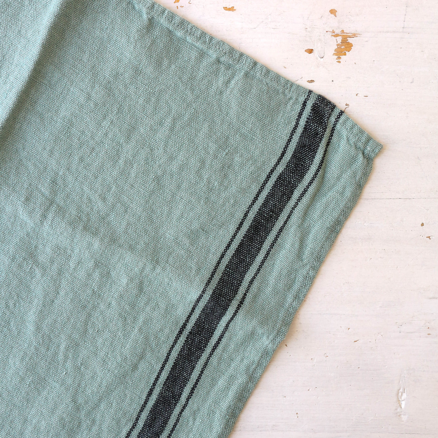 Washed Linen Stripe Tea Towel - Celadon