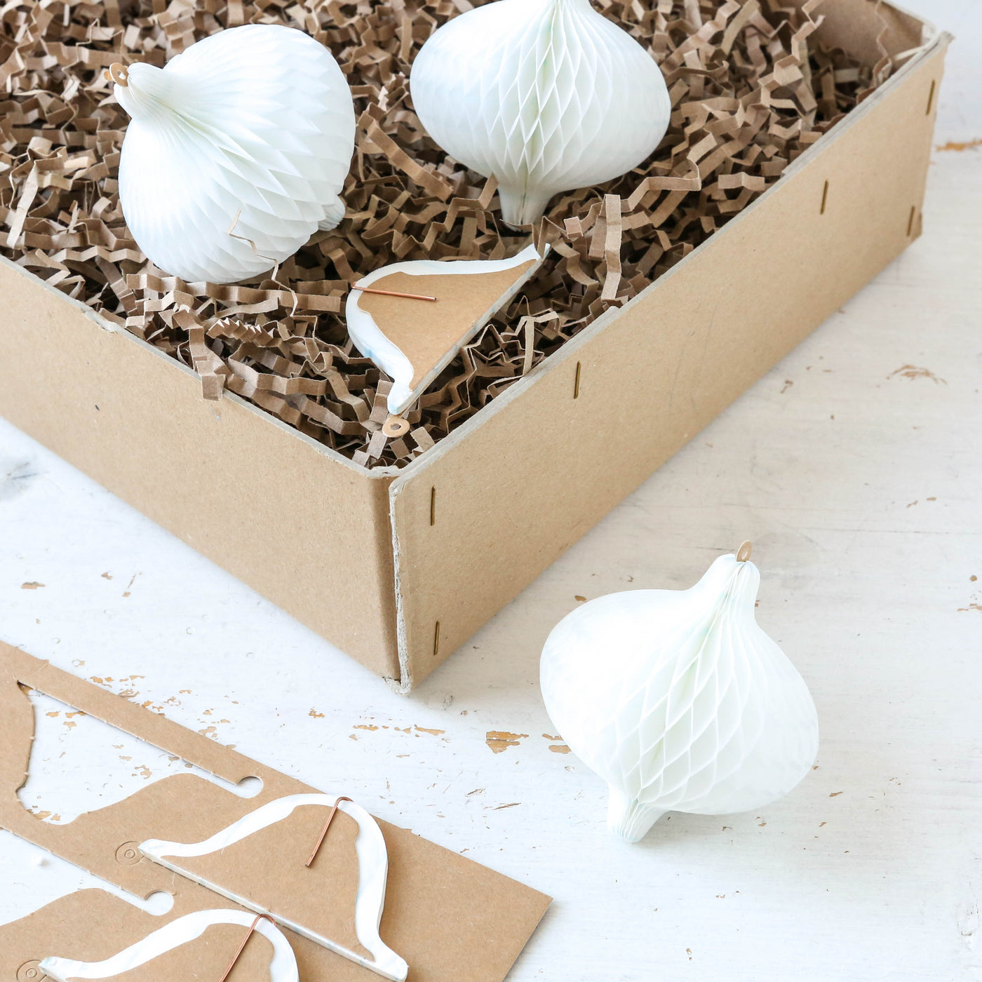 SALE Pack of 6 White Paper Honeycomb Baubles - Onion Bulb