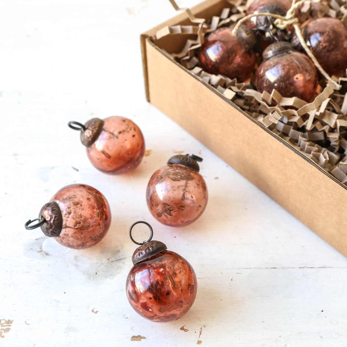 3cm Pebbled Glass Baubles, set of 4 - Faded Rose