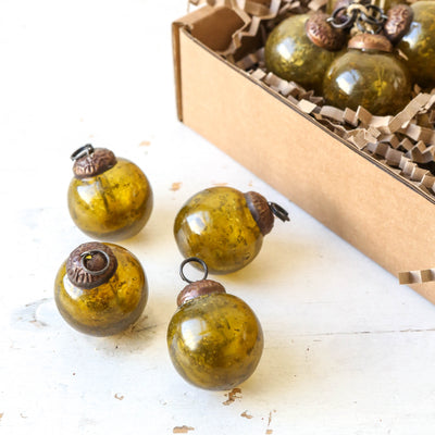 3cm Pebbled Glass Baubles, set of 4 - Autumn Green