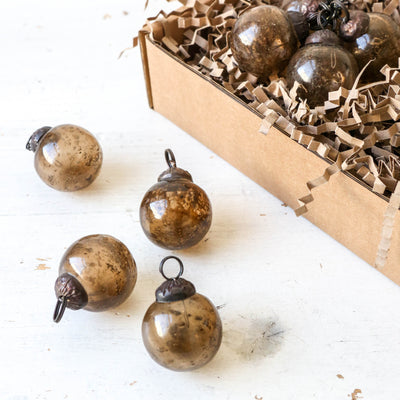 3cm Pebbled Glass Baubles, set of 4 - Chocolate